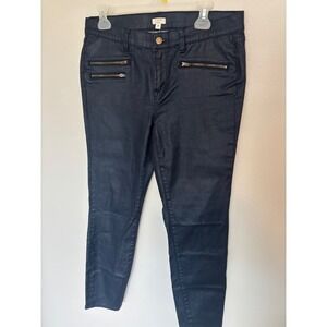 J.Crew Stretch Toothpick Jeans Navy Blue Coated Metallic Skinny Pants Womens 30